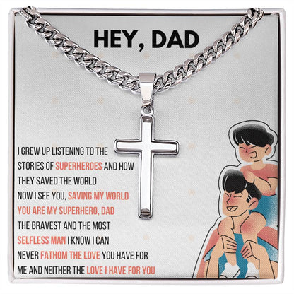 To my father Artisan Cross Necklace on Cuban Chain w/ MC