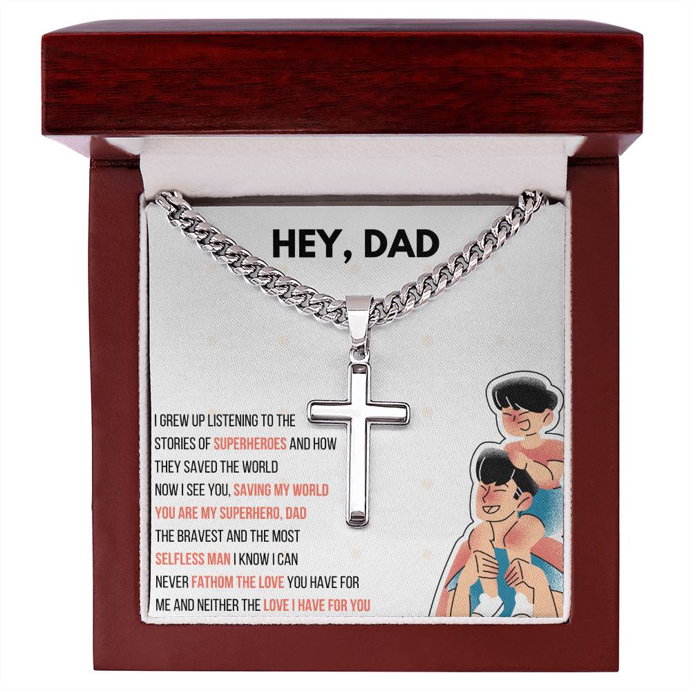 To my father Artisan Cross Necklace on Cuban Chain w/ MC