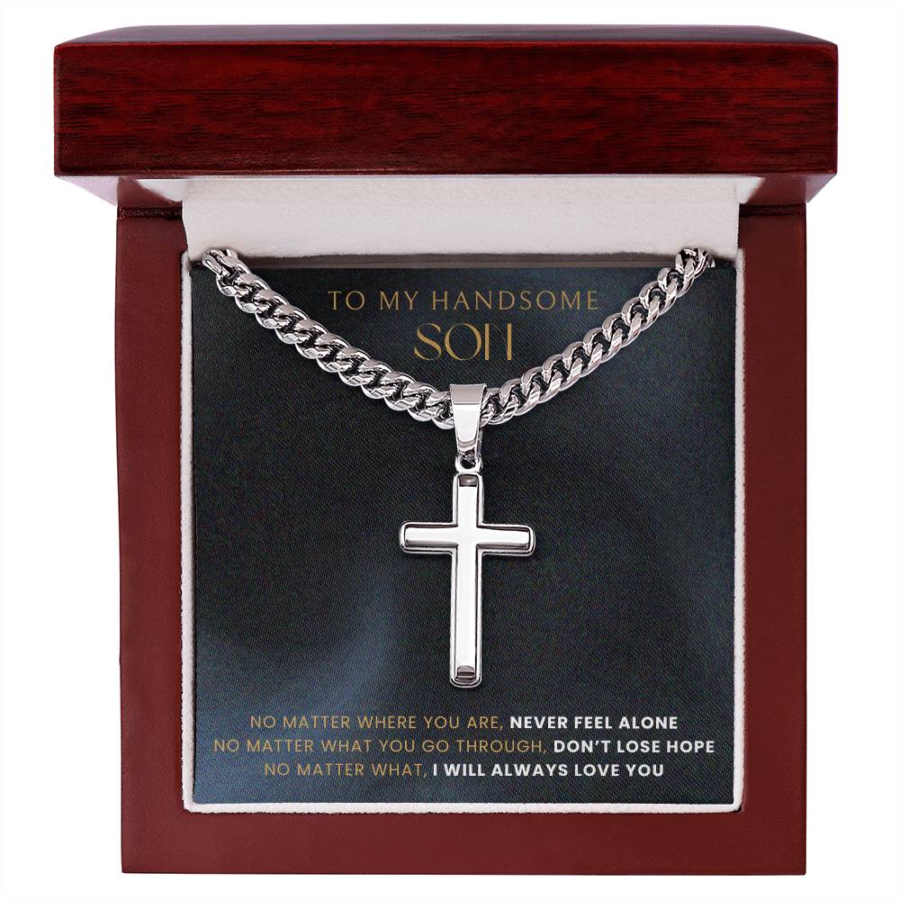 To my son Artisan Cross Necklace on Cuban Chain w/ MC